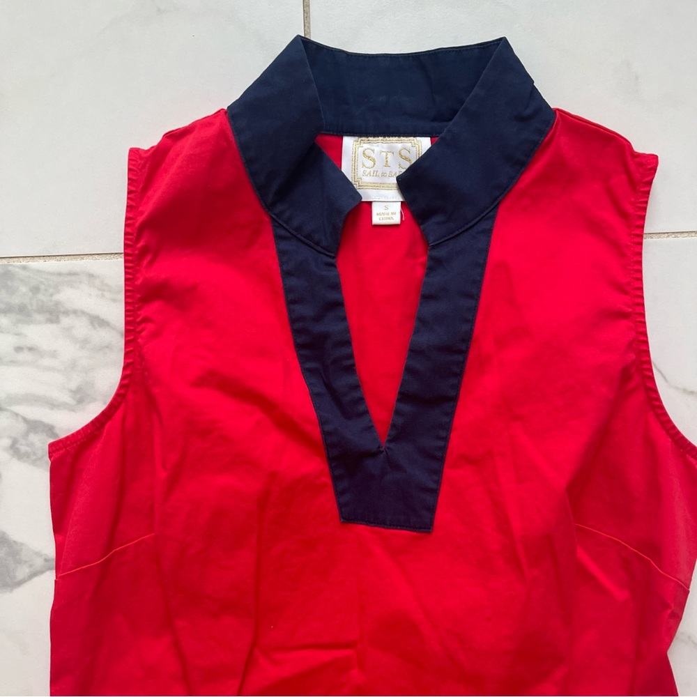 Sail To Sable Red Navy Color Block Shift Dress Sm… - image 2